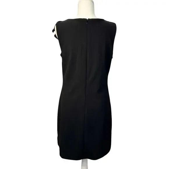White House Black Market Black Ruffle Sheath Dress Medium Petite MP Cocktail LBD - Picture 3 of 16